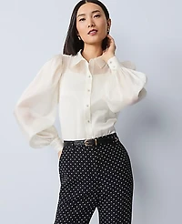 Ann Taylor Organza Voluminous Collared Shirt Winter White Women's