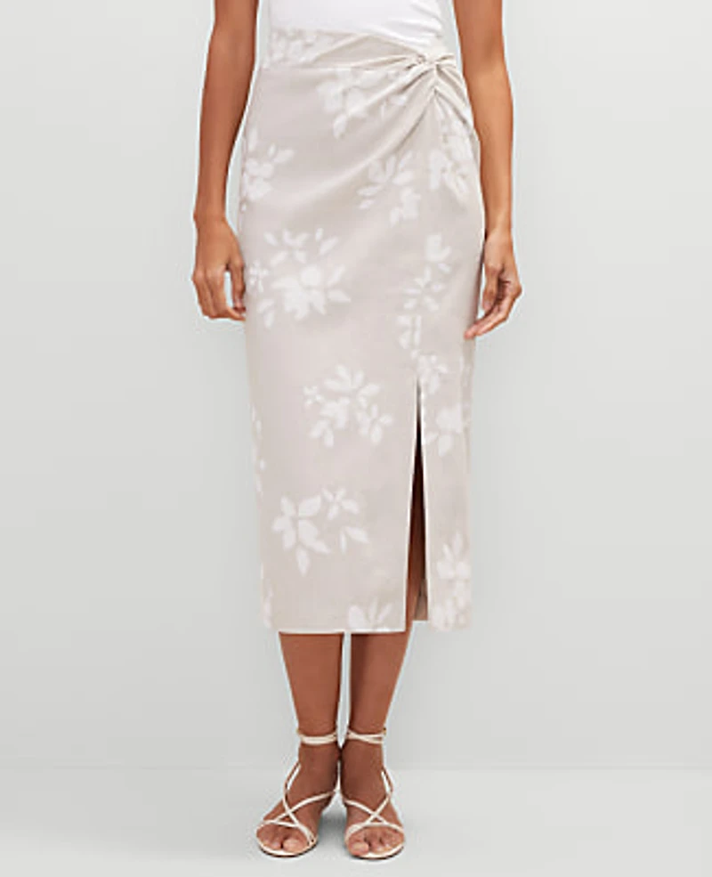 Ann Taylor Knotted Linen Blend Pencil Skirt Size 14 White Women's