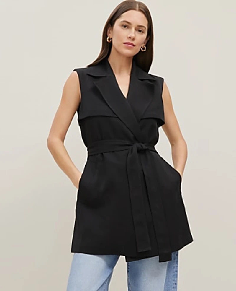Ann Taylor Trench Vest Size Medium Black Women's