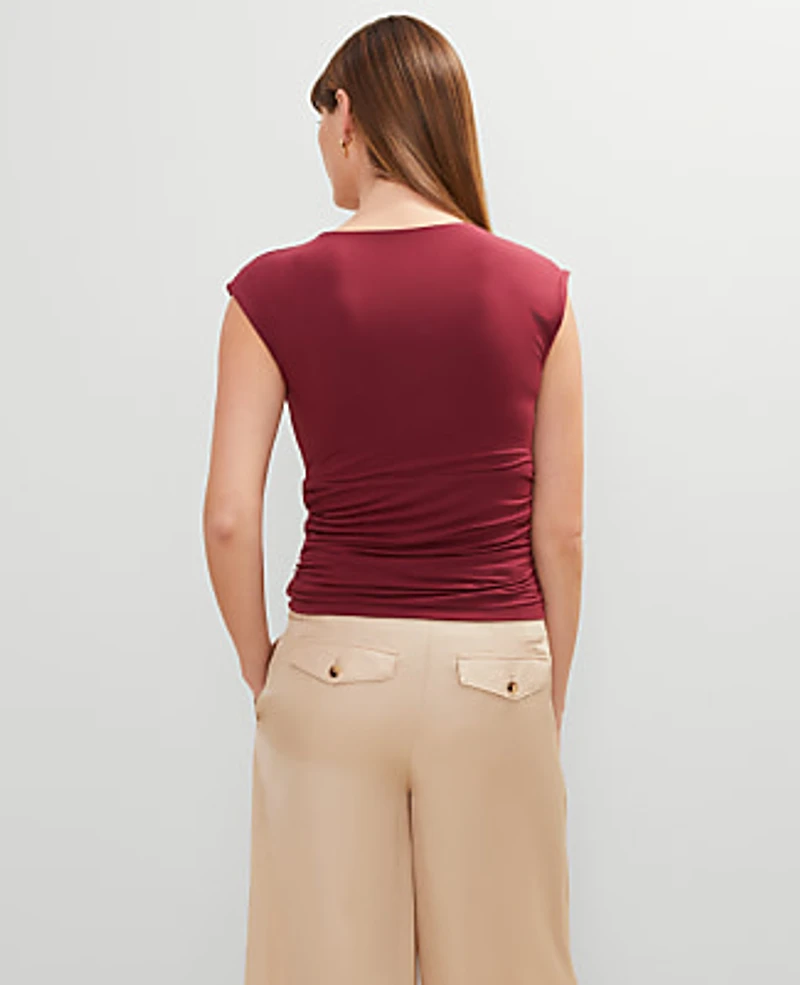 Ann Taylor Gathered V-Neck Top Size Small Moroccan Red Women's