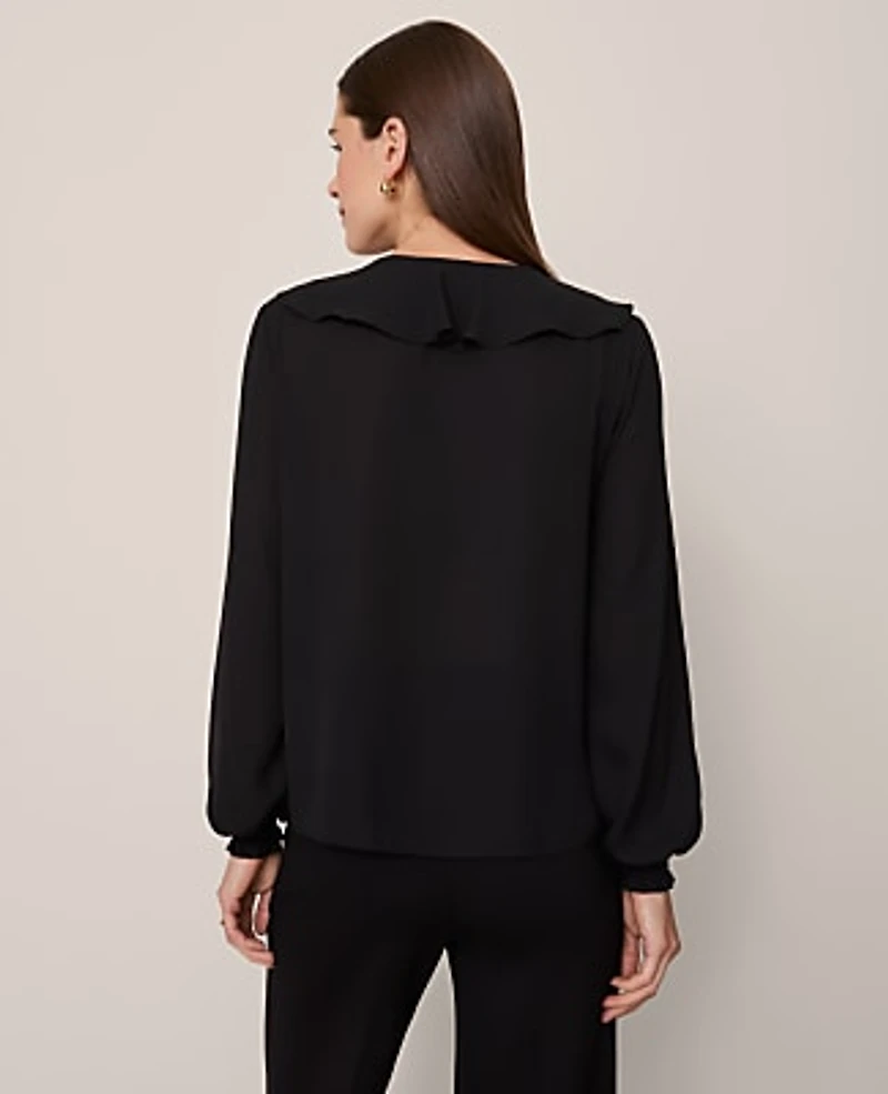 Ann Taylor Tie Neck Ruffle Blouse Size XS Black Women's