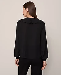 Ann Taylor Tie Neck Ruffle Blouse Size XS Black Women's