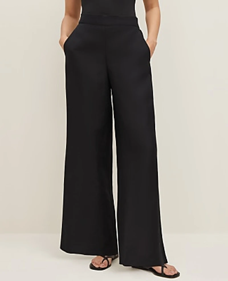 Ann Taylor The Easy Palazzo Pant Linen Blend Black Women's