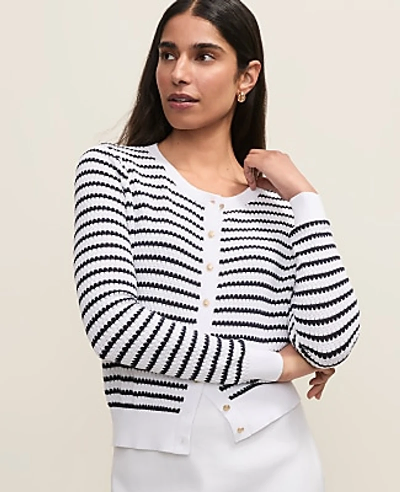 Ann Taylor The Striped Cardigan White/Navy Women's