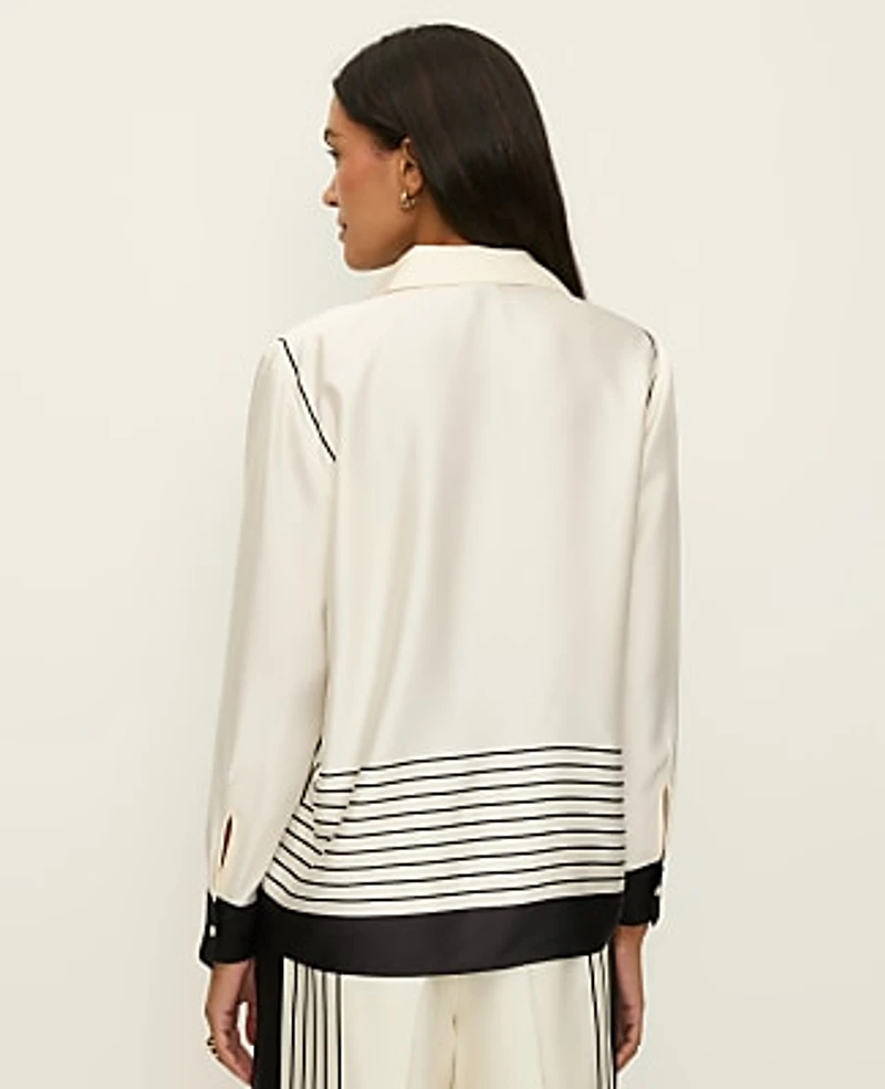 Ann Taylor Striped Satin Modern Shirt Winter White Women's