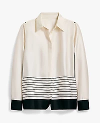 Ann Taylor Striped Satin Modern Shirt Winter White Women's