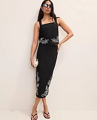 Ann Taylor Embroidered Square Neck Tank Top Black Women's