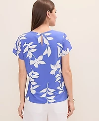 Ann Taylor Floral Crew Neck T-Shirt Dream Blue Women's