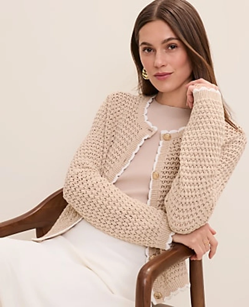 Ann Taylor Scalloped Trim Cardigan Women's