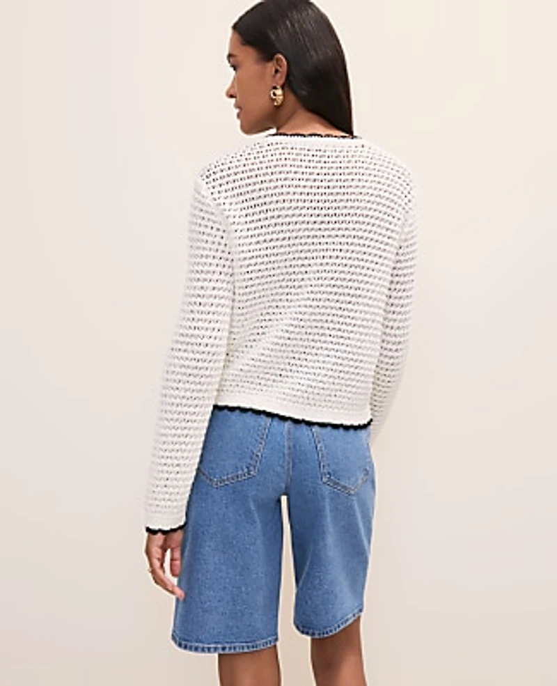 Ann Taylor Scalloped Trim Cardigan Women's