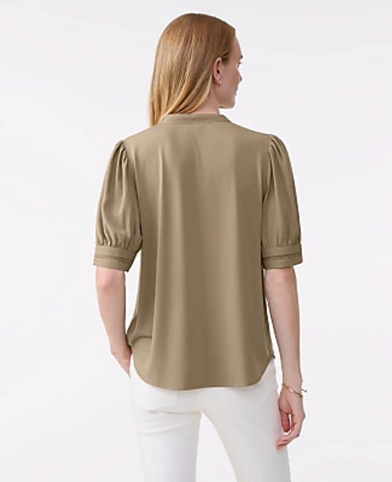 Ann Taylor Lace Trim Mixed Media Top Dried Moss Women's