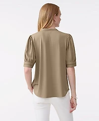 Ann Taylor Lace Trim Mixed Media Top Dried Moss Women's