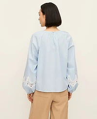 Ann Taylor Lace Trim Blouse Cashmere Blue Women's