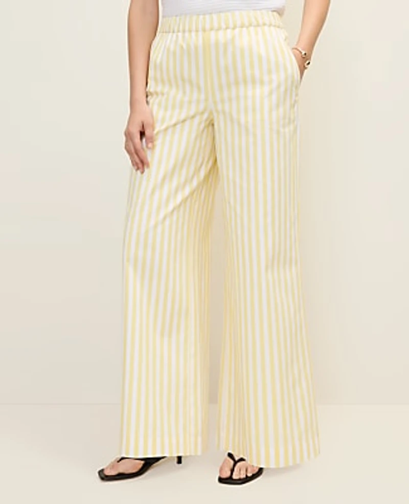 Ann Taylor Weekend Striped Easy Palazzo Pant Yellow Hibiscus Women's