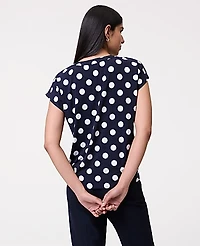 Ann Taylor Dotted Mixed Media Pleat Front Top Night Sky Women's