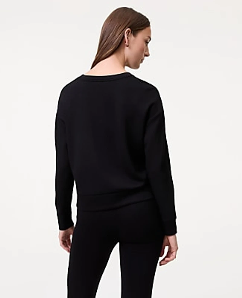Ann Taylor Petite Weekend Crew Neck Sweatshirt CloudPlush Black Women's