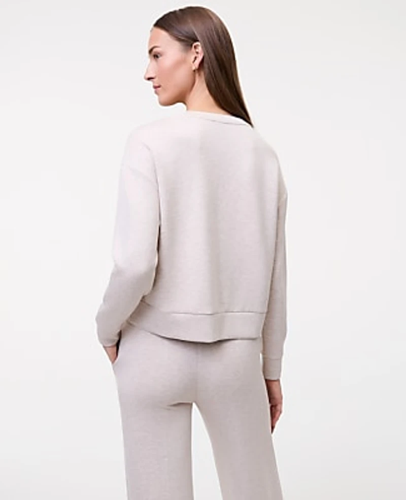 Ann Taylor Petite Weekend Crew Neck Sweatshirt CloudPlush Muted Taupe Heather Women's