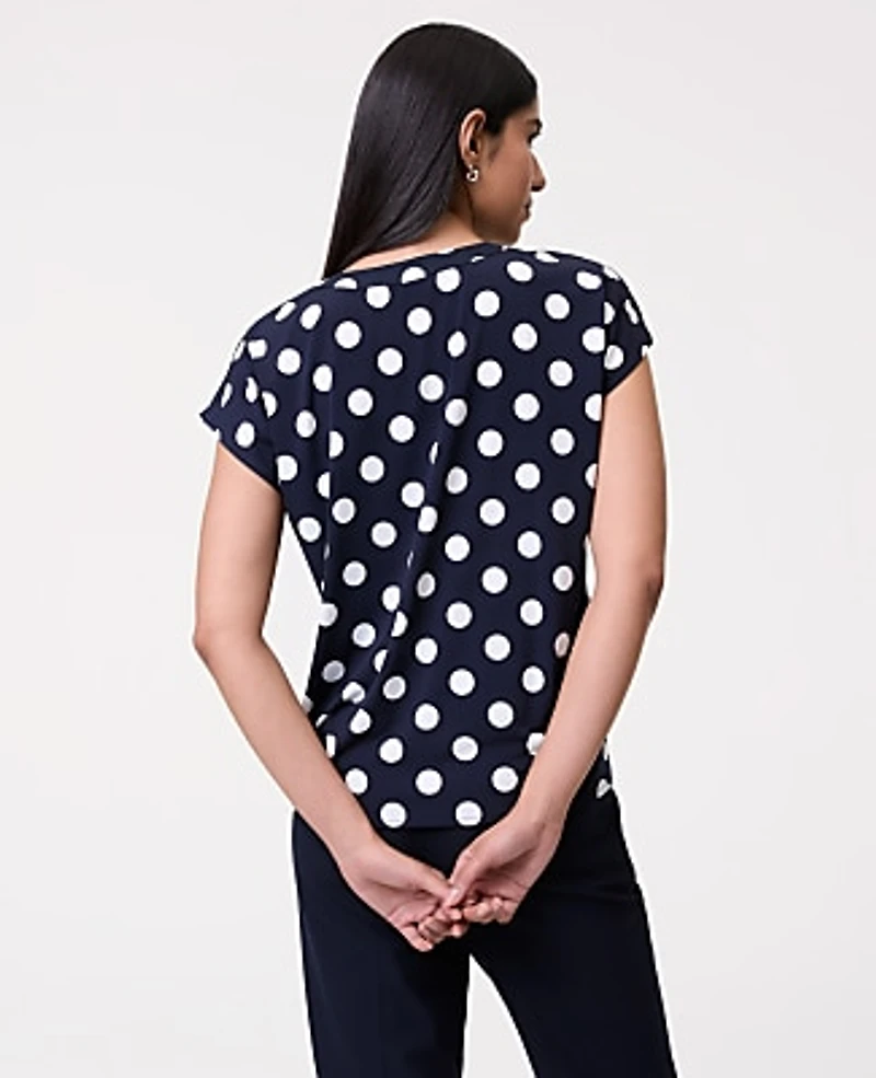 Ann Taylor Petite Dotted Mixed Media Pleat Front Top Night Sky Women's
