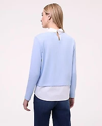 Ann Taylor Petite Weekend Layered Mix Media Top Size 2XS Cashmere Blue Women's