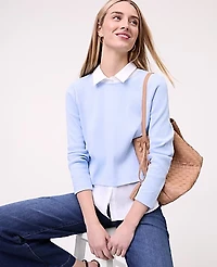 Ann Taylor Petite Weekend Layered Mix Media Top Size 2XS Cashmere Blue Women's