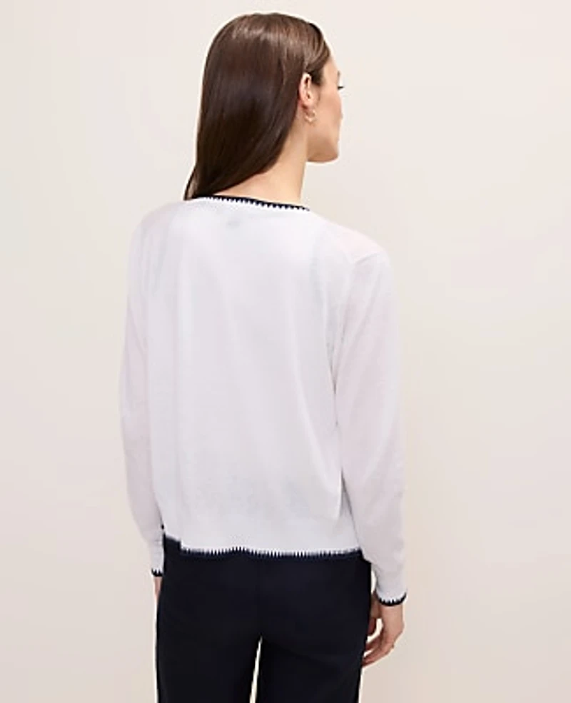 Ann Taylor Tipped Cardigan White/Black Multi Women's
