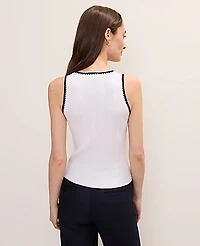 Ann Taylor Tipped Sweater Shell Top White/Black Multi Women's