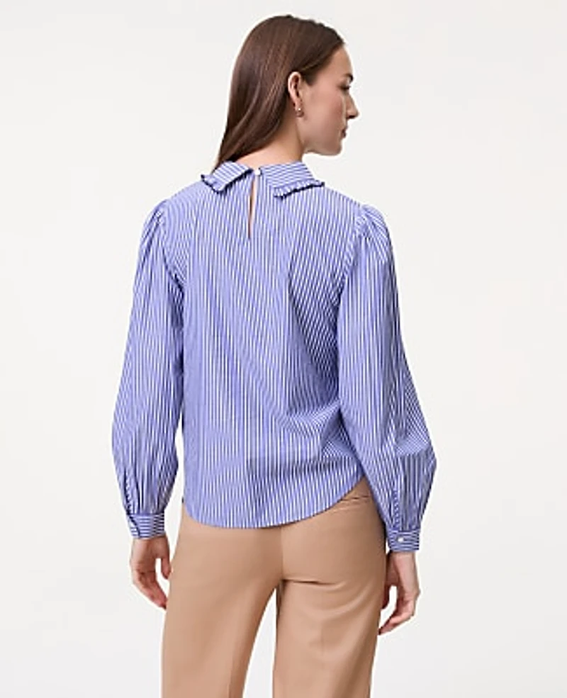 Ann Taylor Weekend Striped Scalloped Blouse Blue White Stripe Women's