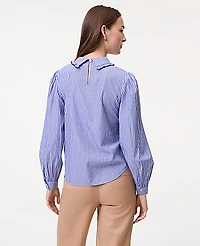 Ann Taylor Weekend Striped Scalloped Blouse Blue White Stripe Women's