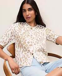 Ann Taylor Animal Print Short Sleeve Cardigan Lurex Sweater Women's
