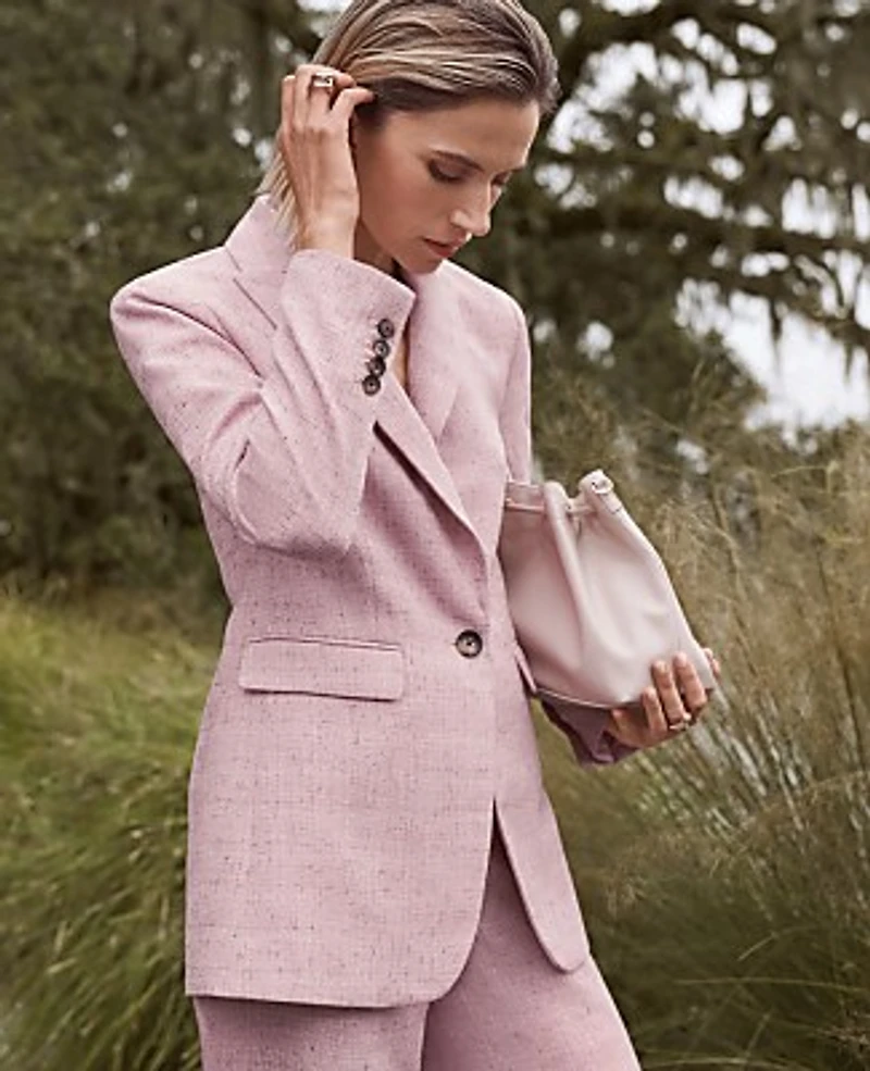 Ann Taylor The Long Single Button Blazer in Tweed Size 6 Violet Orchid Women's