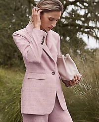Ann Taylor The Long Single Button Blazer in Tweed Size 6 Violet Orchid Women's