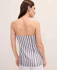 Ann Taylor Striped Strapless Top Linen Blend Subdued Navy Women's