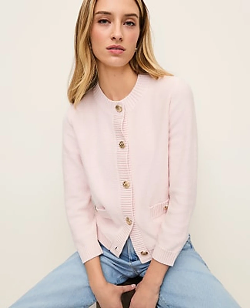 Ann Taylor Crew Neck Cardigan Blush Haze Women's