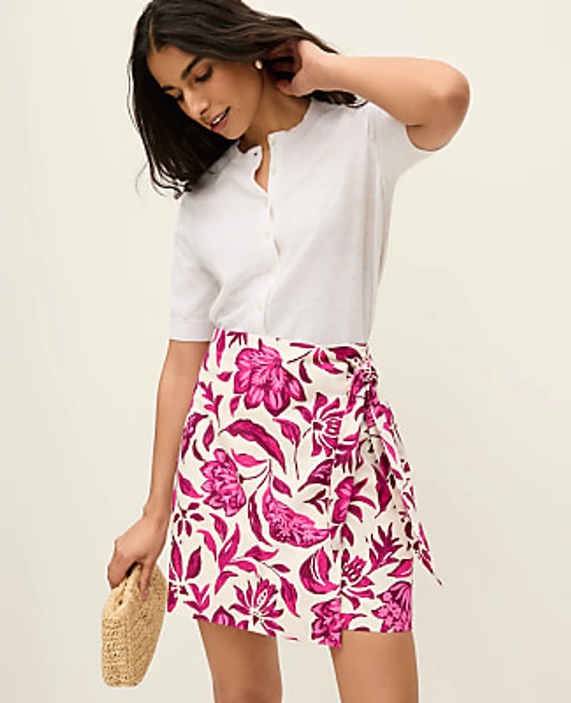 Ann Taylor Floral Sarong Wrap Skirt Size 14 Pink Women's