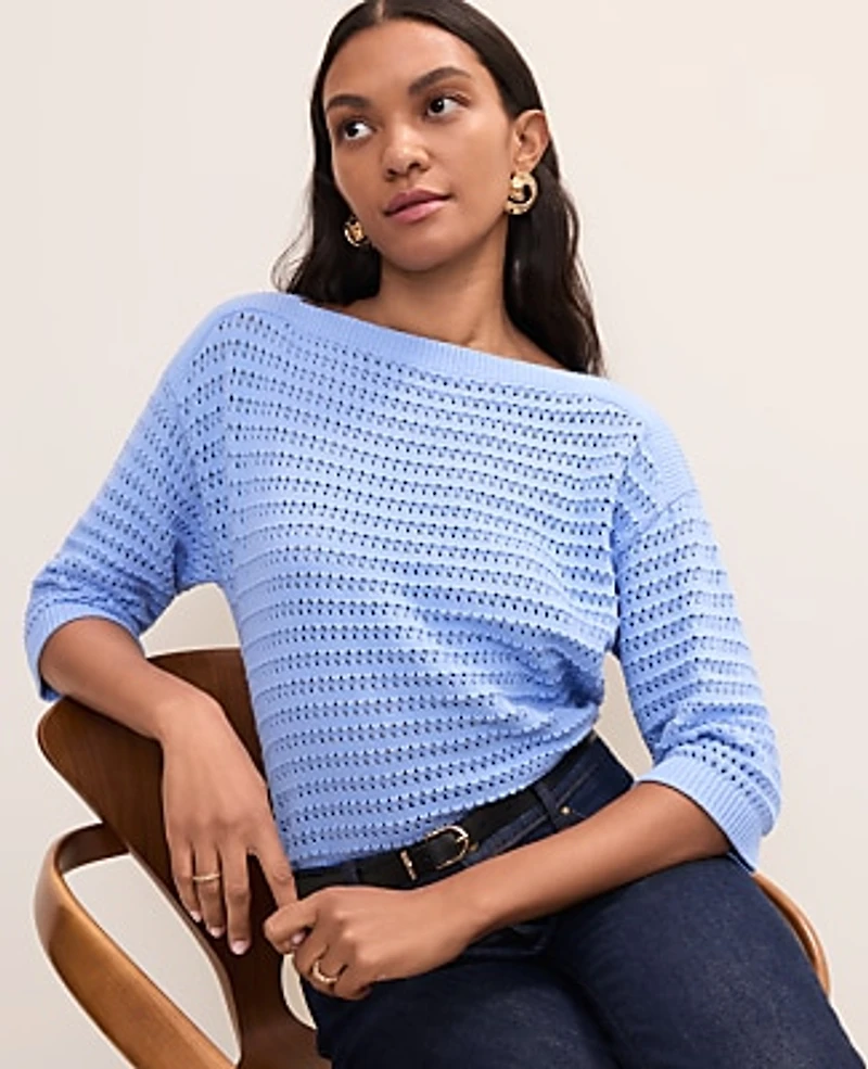 Ann Taylor Pointelle Boatneck Sweater Women's