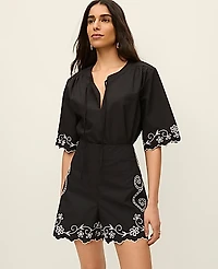 Ann Taylor The Side Zip Scalloped Short Black Women's