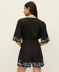 Ann Taylor The Side Zip Scalloped Short Black Women's