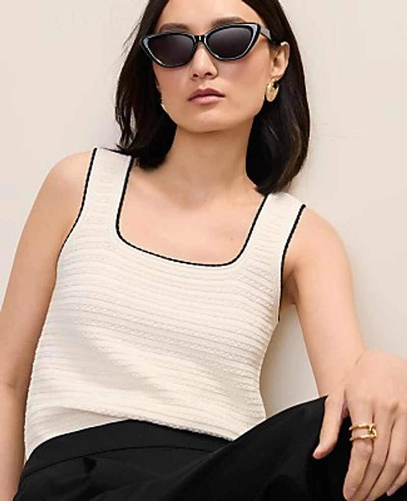 Ann Taylor Textured Stitch Sweater Shell Top Winter White Women's