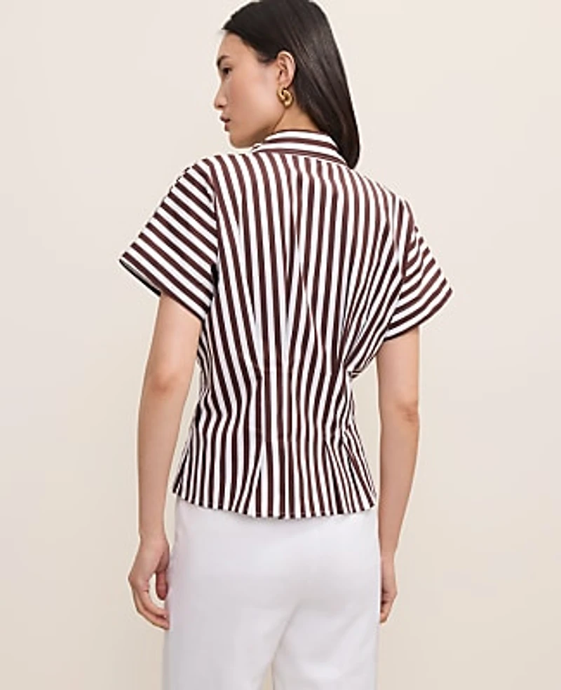 Ann Taylor Striped Pleated Blouse Rich Walnut Women's