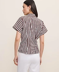 Ann Taylor Striped Pleated Blouse Rich Walnut Women's