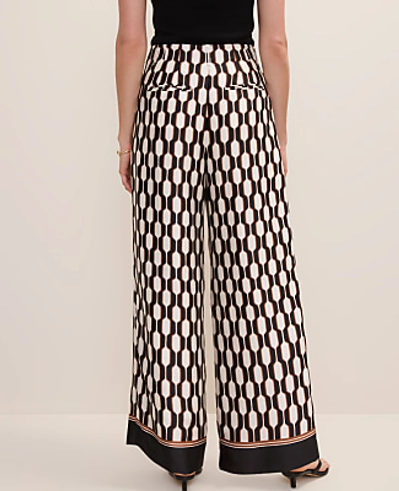 Ann Taylor The Pleated Wide-Leg Pant Geo Satin Black Women's