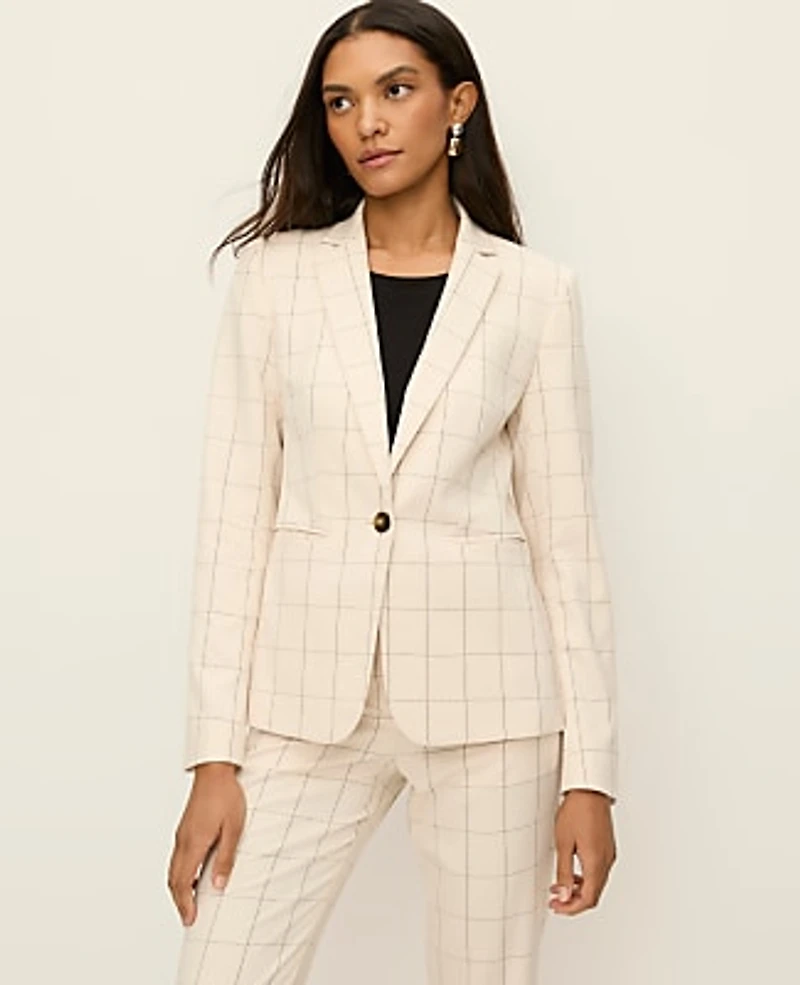 Ann Taylor The Hutton Blazer Windowpane Ivory/Black Combo Women's