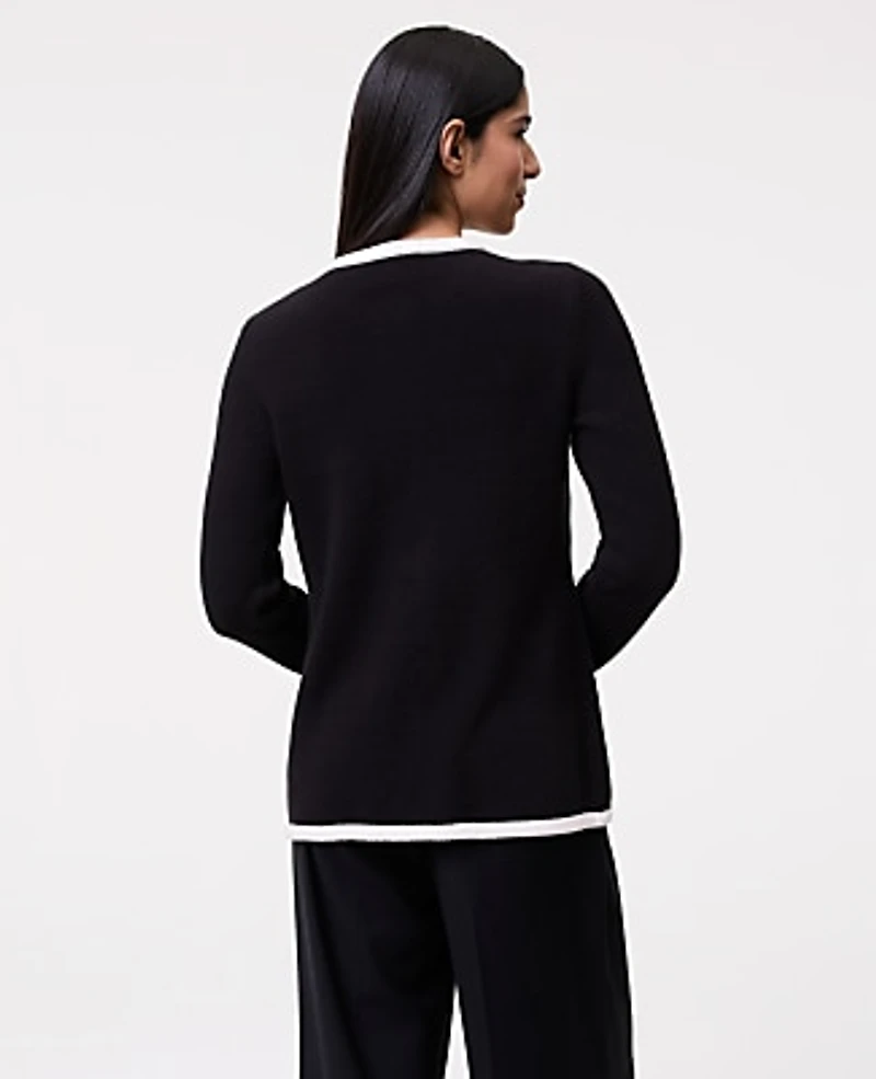 Ann Taylor Petite Textured Trim Sweater Jacket Black Women's