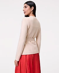 Ann Taylor Petite Belted Crew Neck Cardigan Sail Cloth Women's