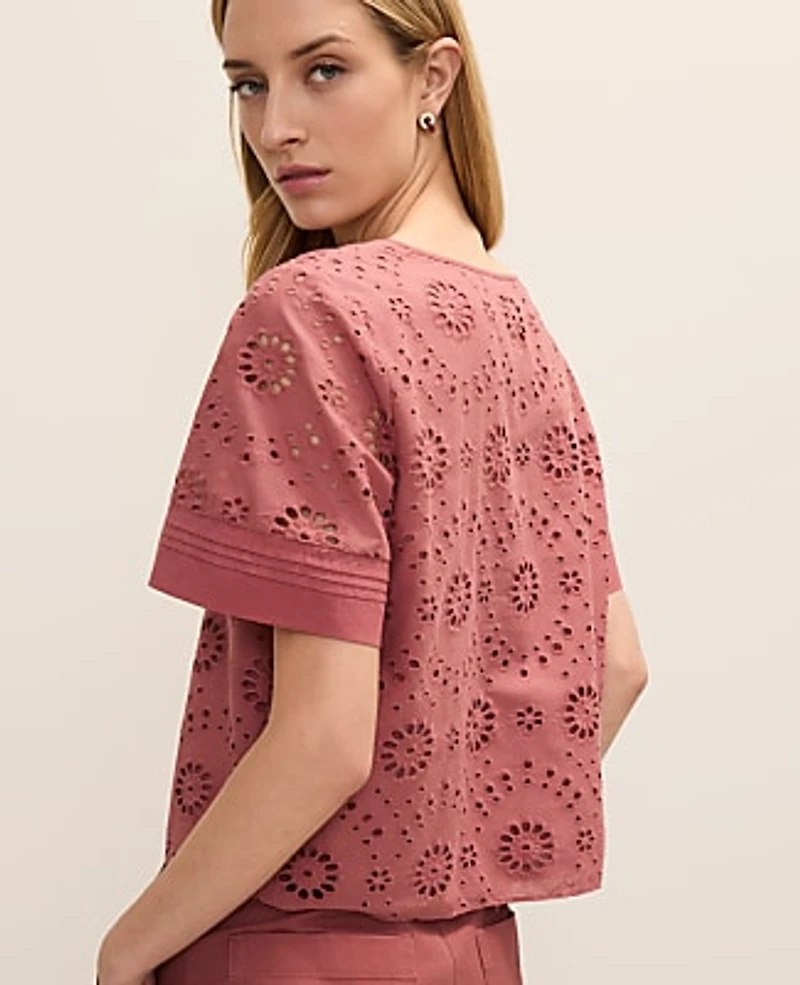 Ann Taylor Weekend Eyelet Scoop Neck Blouse Women's