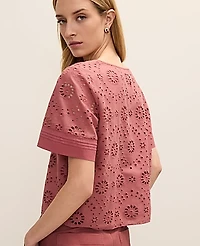 Ann Taylor Weekend Eyelet Scoop Neck Blouse Women's