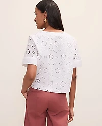 Ann Taylor Weekend Eyelet Scoop Neck Blouse White Women's