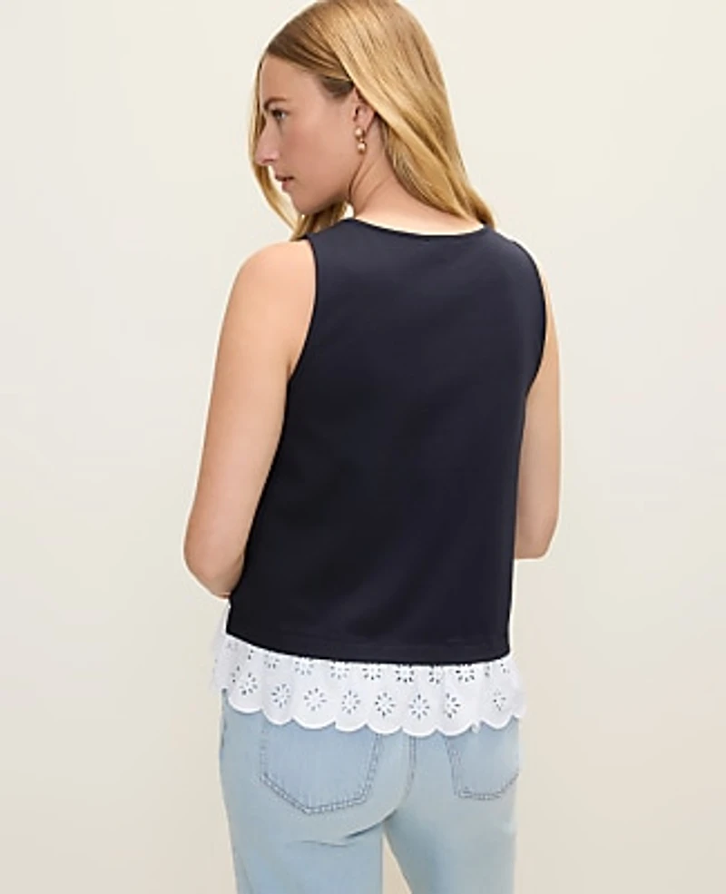 Ann Taylor Weekend Layered Mixed Media Shell Top Night Sky Women's