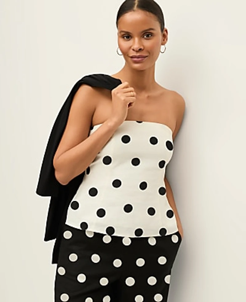 Ann Taylor Petite Dotted Strapless Linen Blend Top Size 16 Winter White Women's