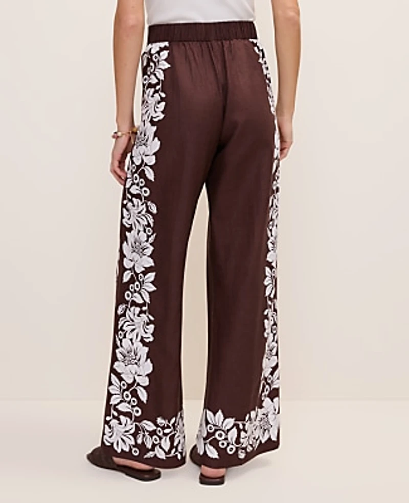 Ann Taylor The Easy Wide-Leg Pant Floral Linen Blend Rich Walnut Women's